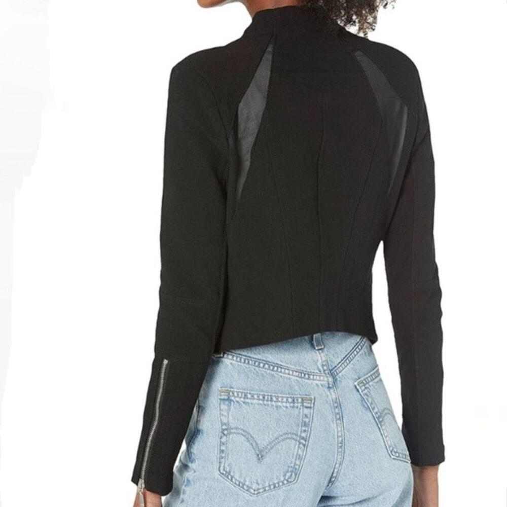 BlankNYC Mesh Side Crepe Moto Jacket Black Double Zip Asymmetrical Coat Plus 2X